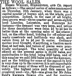 THE WOOL SALES. (Otago Daily Times 22-1-1895)