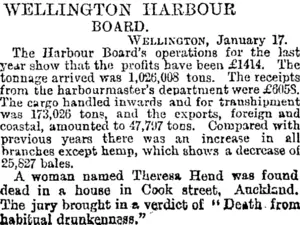 WELLINGTON HARBOUR BOARD. (Otago Daily Times 22-1-1895)