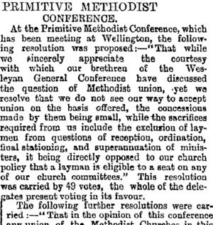PRIMITIVE METHODIST CONFERENCE. (Otago Daily Times 22-1-1895)
