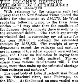 THE COLONY'S REVENUE. (Otago Daily Times 22-1-1895)