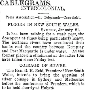 CABLEGRAMS. (Otago Daily Times 22-1-1895)