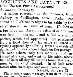 ACCIDENTS AND FATALITIES. (Otago Daily Times 22-1-1895)