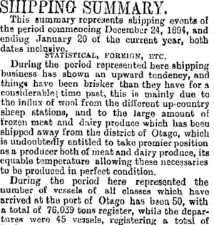SHIPPING SUMMARY. (Otago Daily Times 22-1-1895)