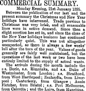 COMMERCIAL SUMMARY. (Otago Daily Times 22-1-1895)