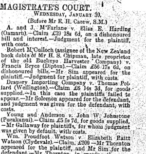 MAGISTRATE'S COURT (Otago Daily Times 1-2-1895)