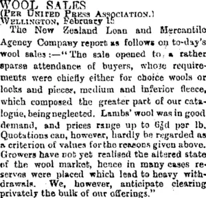 WOOL SALES. (Otago Daily Times 16-2-1895)