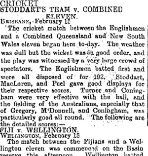 CRICKET. (Otago Daily Times 16-2-1895)