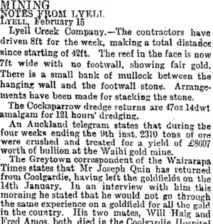 MINING. (Otago Daily Times 16-2-1895)