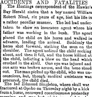 ACCIDENTS AND FATALITIES. (Otago Daily Times 16-2-1895)