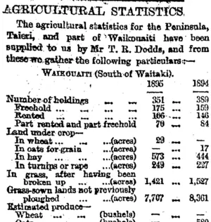 AGRICUTURAL STATISTICS. (Otago Daily Times 27-3-1895)