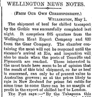 WELLINGTON NEWS NOTES. (Otago Daily Times 3-5-1895)