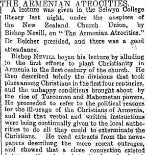 THE ARMENIAN ATROCITIES. (Otago Daily Times 11-6-1895)