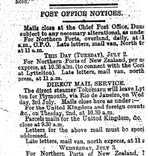 POST OFFICE NOTICES. (Otago Daily Times 2-7-1895)