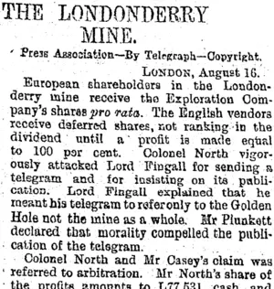 THE LONDONDERRY MINE. (Otago Daily Times 19-8-1895)