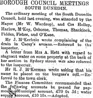 BOROUGH COUNCIL MEETINGS. (Otago Daily Times 27-8-1895)
