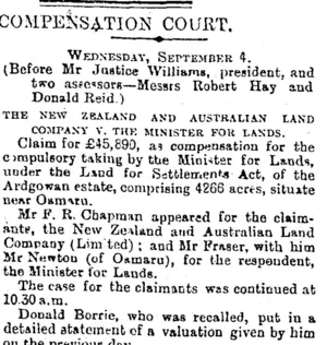 COMPENSATION COURT. (Otago Daily Times 5-9-1895)
