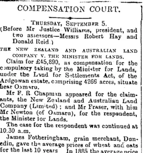 COMPENSATION COURT. (Otago Daily Times 6-9-1895)