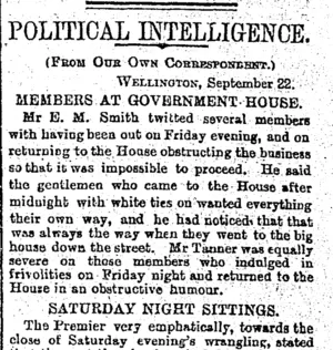 POLITICAL INTELLIGENCE. (Otago Daily Times 23-9-1895)