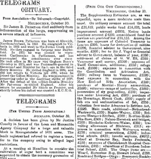 TELEGRAMS (Otago Daily Times 31-10-1895)