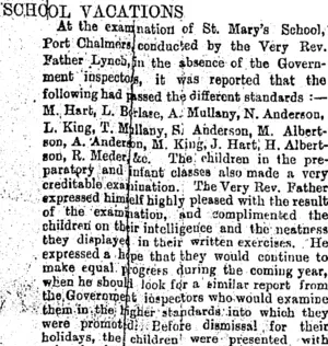 SCHOOL VACATIONS. (Otago Daily Times 1-1-1896)