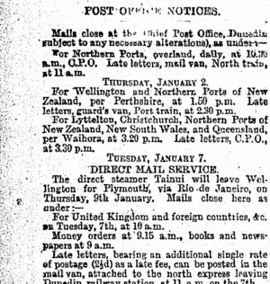 POST OFFICE NOTICES. (Otago Daily Times 1-1-1896)