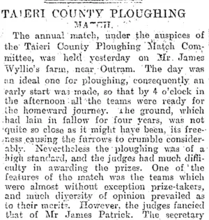 TAIERI COUNTY PLOUGHING MATCH. (Otago Daily Times 14-7-1900)