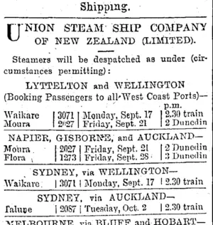 Page 1 Advertisements Column 2 (Otago Daily Times 15-9-1900)