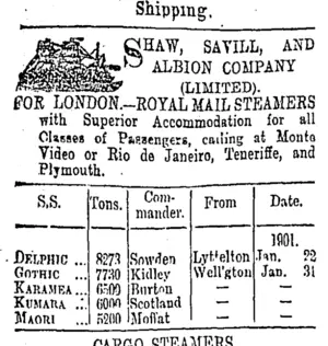 Page 1 Advertisements Column 1 (Otago Daily Times 12-1-1901)