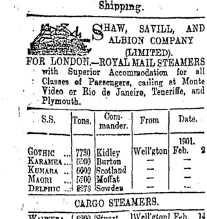 Page 1 Advertisements Column 1 (Otago Daily Times 29-1-1901)