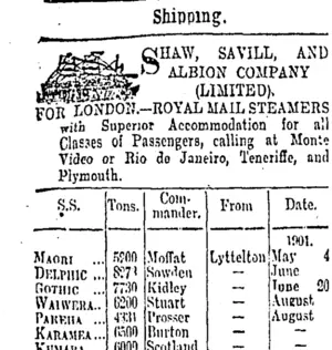 Page 1 Advertisements Column 1 (Otago Daily Times 8-5-1901)
