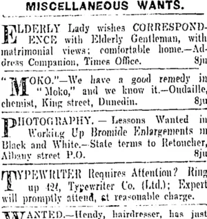 Page 1 Advertisements Column 5 (Otago Daily Times 8-6-1901)
