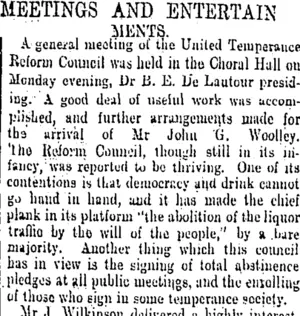 MEETINGS AND ENTERTAINMENTS. (Otago Daily Times 14-8-1901)