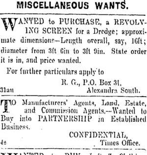 Page 1 Advertisements Column 5 (Otago Daily Times 4-9-1901)