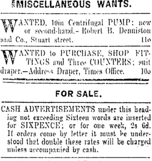 Page 1 Advertisements Column 5 (Otago Daily Times 14-10-1901)