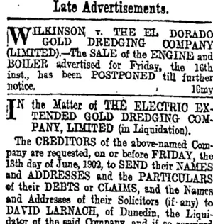 Page 6 Advertisements Column 1 (Otago Daily Times 16-5-1902)