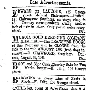 Page 6 Advertisements Column 1 (Otago Daily Times 13-8-1902)