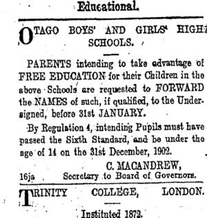Page 6 Advertisements Column 1 (Otago Daily Times 19-1-1903)