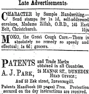 Page 6 Advertisements Column 3 (Otago Daily Times 21-1-1903)