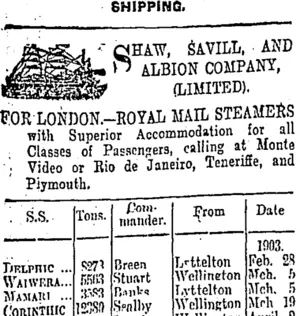 Page 1 Advertisements Column 1 (Otago Daily Times 26-2-1903)
