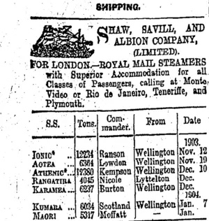 Page 1 Advertisements Column 1 (Otago Daily Times 7-11-1903)