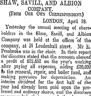 SHAW, SAVILL, AND ALBION COMPANY. (Otago Daily Times 9-6-1904)