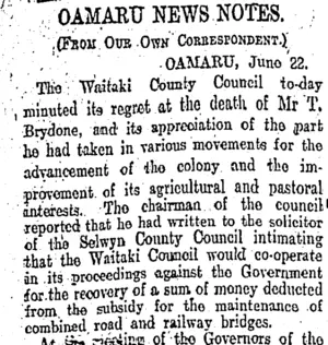 OAMARU NEWS NOTES. (Otago Daily Times 23-6-1904)