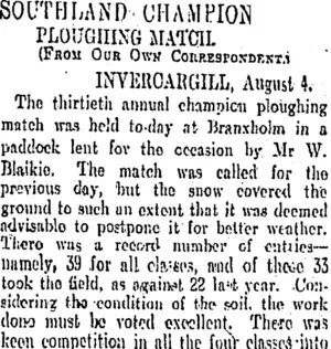SOUTHLAND CHAMPION PLOUGHING MATCIL. (Otago Daily Times 5-8-1904)