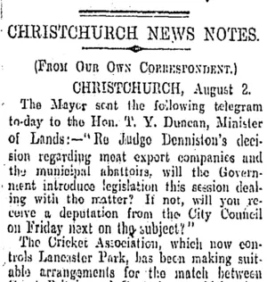 CHRISTCHURCH NEWS NOTES. (Otago Daily Times 3-8-1904)