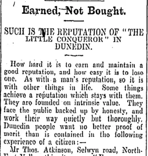 Earned,-Not Bought. (Otago Daily Times 19-8-1904)