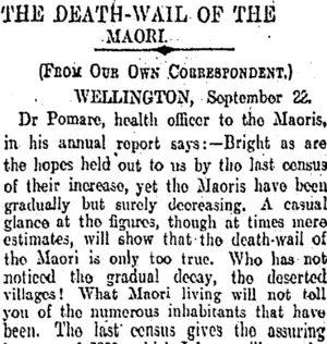 THE DEATH- WAIL OF THE MAORI. (Otago Daily Times 24-9-1904)