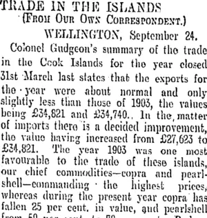 TRADE IN THE ISLANDS. (Otago Daily Times 26-9-1904)