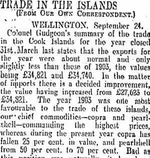 TRADE IN THE ISLANDS. (Otago Daily Times 10-10-1904)