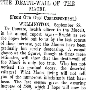 THE DEATH-WAIL OF THE MAORI. (Otago Daily Times 10-10-1904)