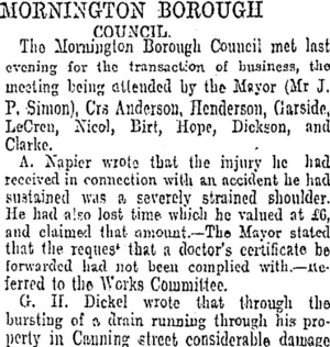MORNINGTON BOROUGH COUNCIL. (Otago Daily Times 12-10-1904)